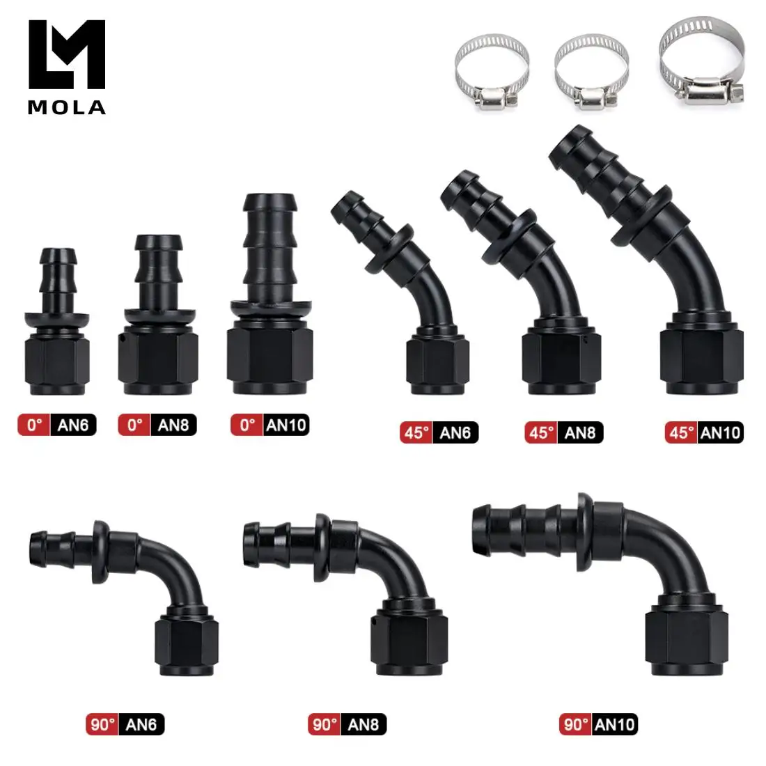 

Universal AN6 AN8 AN10 Push-on Hose End Fittings Fuel Oil Cooler Hose Fitting 0 45 90 180 Degree Reusable Connection Adapter