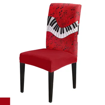 

6/8piece Piano Music Note Red Print Chair Cover Dining Elastic Chair Covers Spandex Stretch Elastic Anti-dirty Removable