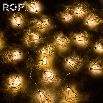 

ROPIO LED Diamond Shape Fairy String Light 1.5m/3m 10/20 LEDs Retro Iron Metal Wedding Party Home Decoration Lantern String Lamp