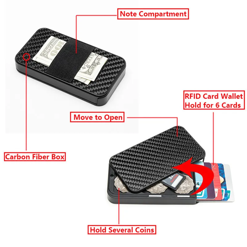 Мужской тонкий кошелек из углеродного волокна с отделением для кредитных карт и RFID-блокировкой