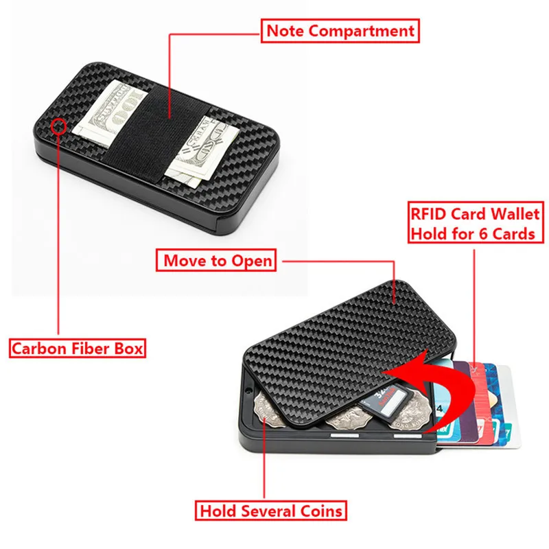 Bycobecy Customized Name Carbon Fiber Credit Bank Card Holder RFID Blocked Thin Wallet Men Slim Card Case Tarjetero Hombre Coins