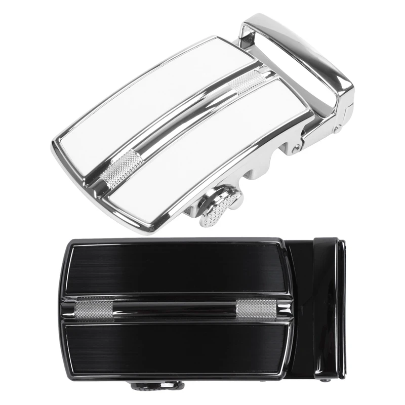 

2 Pcs Men'S Solid Buckle Automatic Ratchet Leather Belt Buckle, Silver & Black + Silver