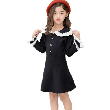 

2020 Autumn Winter Girls Dress Cute Knit Sweater Dresses For Kids Age 2 3 4 6 8 10 Yrs Teenage Girl Button Princess Party Frocks