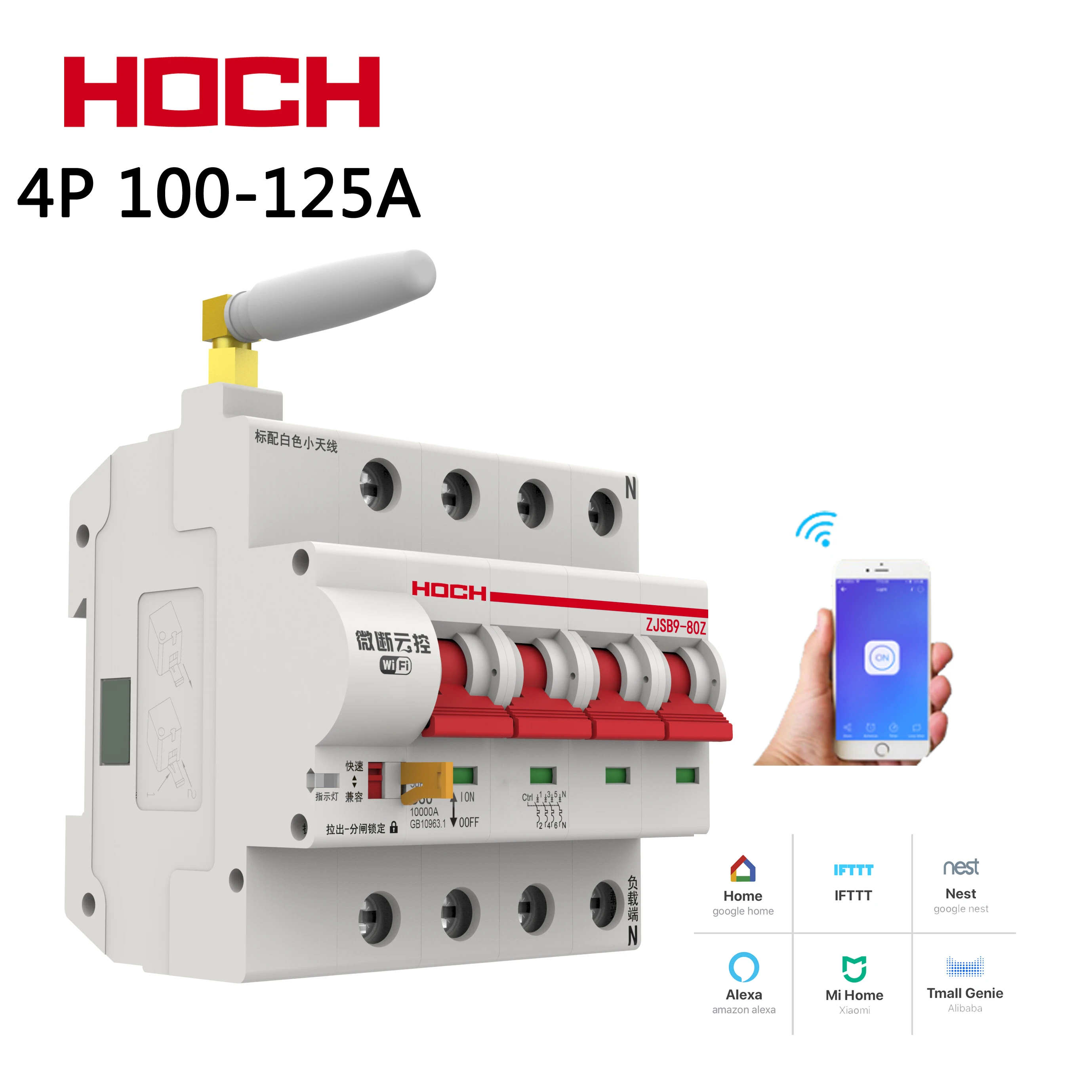 

HOCH WIFI Circuit Breaker Factory 4P Timer smart Ewelink Tuya APP intelligent Automatic Remote Control Wireless antenna Switch