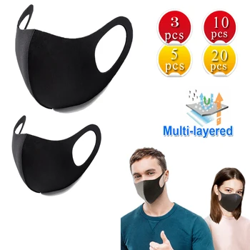 

Mask Cotton Mouth 3D Daily Washable Reusable Black Activated Carbon Filter Windproof Proof Face Care 10/5/3PCS Fashion