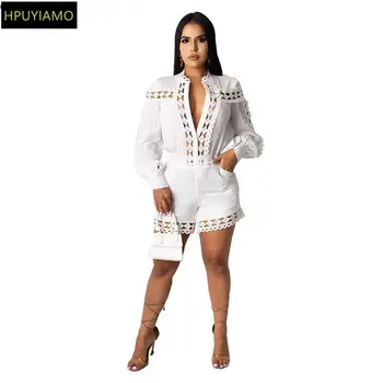 

HPUYIAMO Women Lace Hollow Out Bodysuits Sexy Fitness V-Neck Rompers Street Night Club Party Jumpsuit One Piece Playsuit Overall