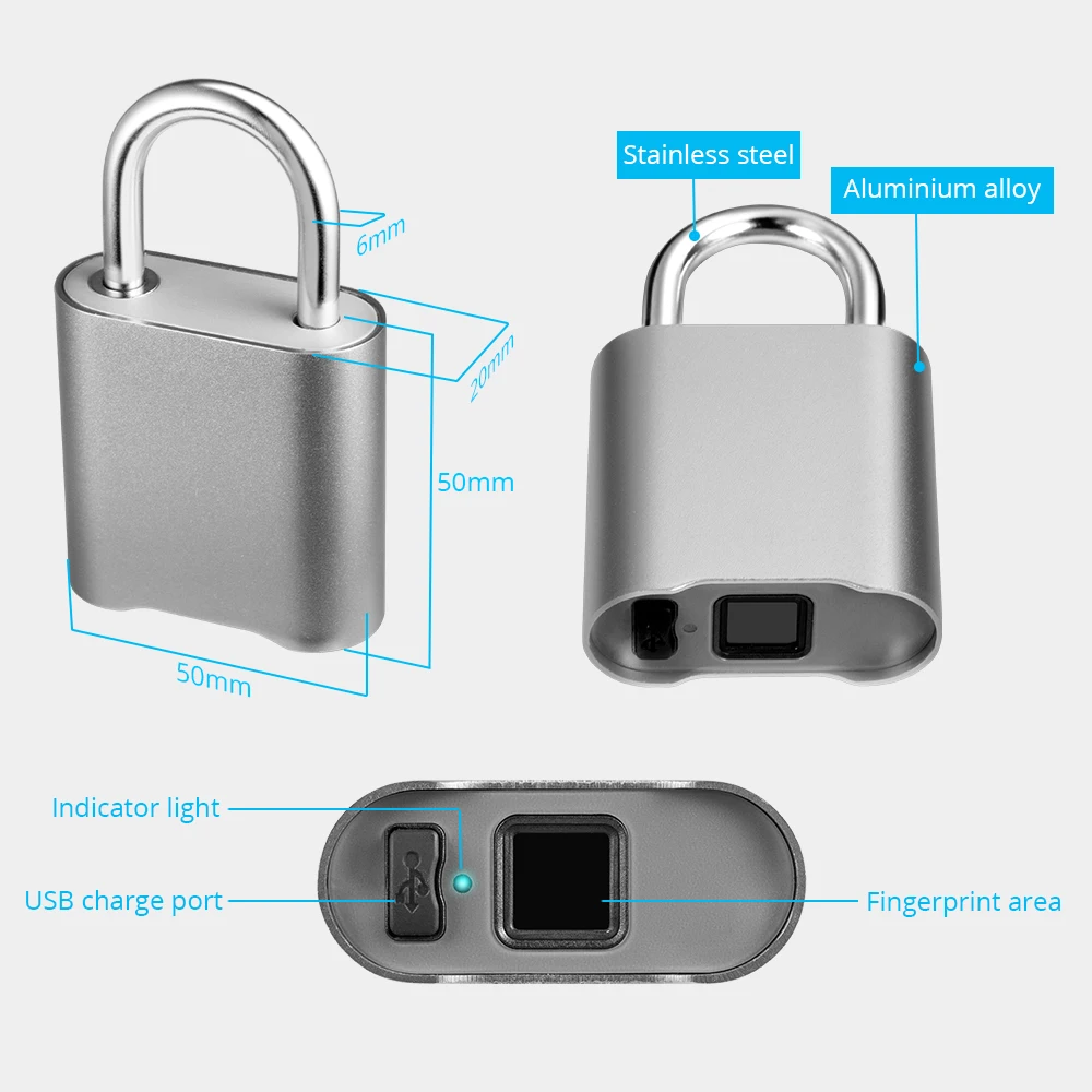 IP65 Водонепроницаемый Мини Bluetooth замок без ключа отпечатков пальцев анти-кражи разблокировать USB замка дверной замок IOS Android с помощью приложения на телефоне ControI