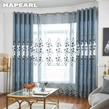 

NAPEARL 1 Piece Leaves Pattern Window Curtains Pastoral Design for Living Room Balcony Embroidered Fabrics Door Sets