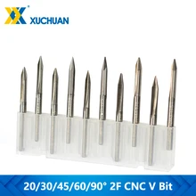 10 pces 20/30/45/60/90 graus cnc v bit carboneto fresa 2 flautas v forma gravura bit 3.175mm haste fresa