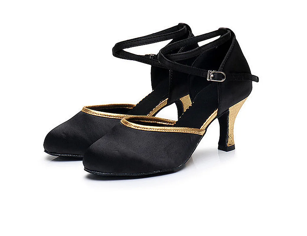 Women Standard Shoes Black Satin Closed Toe Ladies Ballroom Dance Shoes Soft Outsole Modern Dance Heeled 5cm/7cm 2