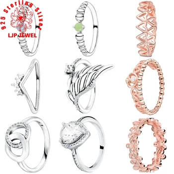 

Fashion 925 Sterling Silver Rings Sparkling Angle Wing Crown Rose Golden Heart Ring Wedding Rings for Women Jewelry