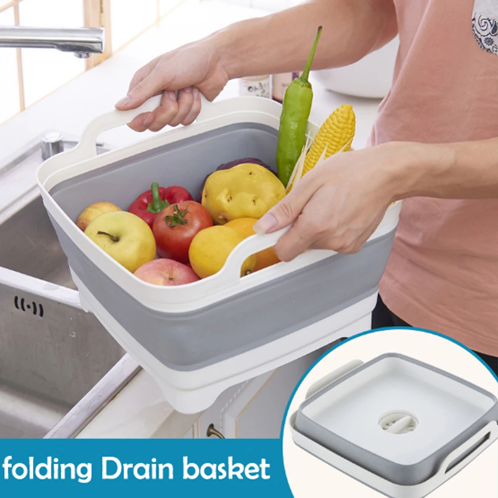 

Folding Vegetable Fruit Dish Basket Washing Drain Baskets Collapsible Colander