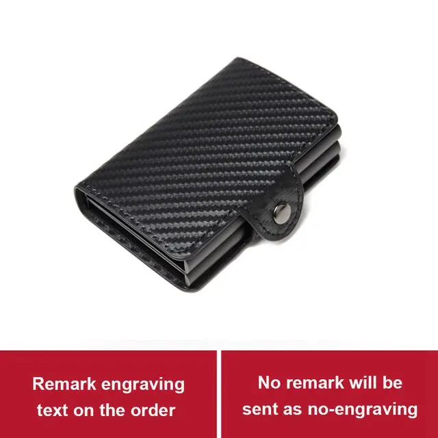 Лазерная гравировка мужская двойная алюминиевая ремка для телефона кожаный держатель кредитной карты RFID металлический кошелек автоматический всплывающий Противоугонный кошелек ID - Цвет: Carbon fiber black