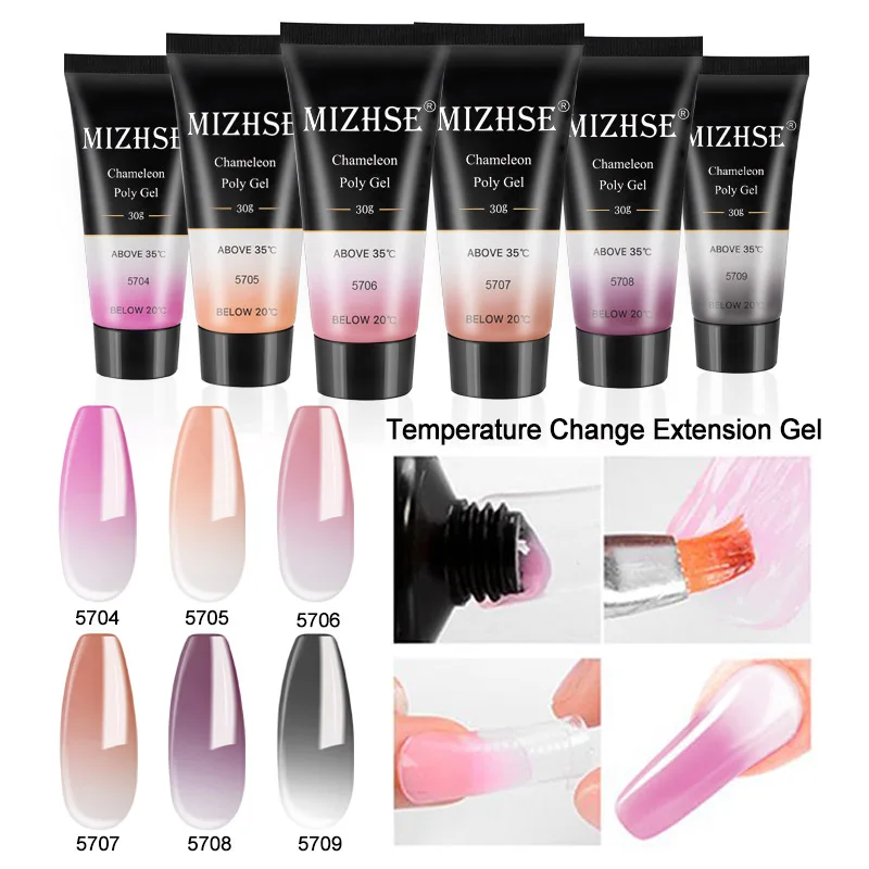 

MIZHSE Thermal Poly Extension Nail Gel Polish 30ml Temperature Change Acrylic Poly Gel Hybrid Varnish Nail Polish For Manicure