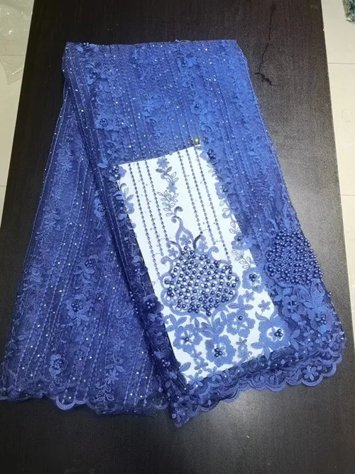 blue Последние нигерийские кружевные ткани высокого качества белые африканские кружевные ткани для женщин французский Тюль Кружева с камнями - Цвет: blue