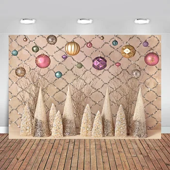 

Colorful Pink Ball Decorations Mesh Christmas Tree Backdrop High Quality Computer Print Party Photography Christmas Backgrounds