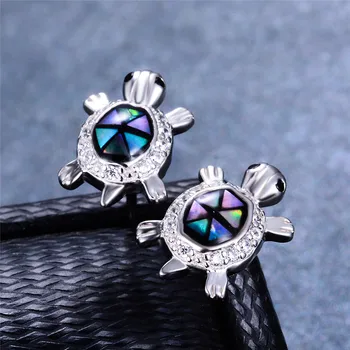 

Cute Female Turtle Animal Stud Earrings Classic Rainbow Zircon Party Wedding Earrings Fashion Sterling Silver Earrings For Women