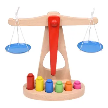 

Children Toy Wooden Balance Scale with 6 Weights, Great for Children's Learning