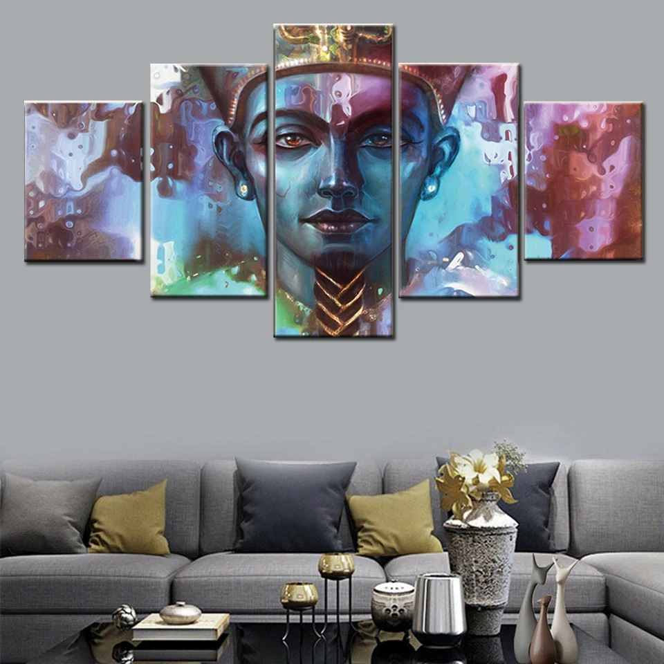 

5 Panel Egyptian Pharaoh Picture Print Wall Art Modular Poster Painting HD Home Decor Modern Canvas Living Room Frame