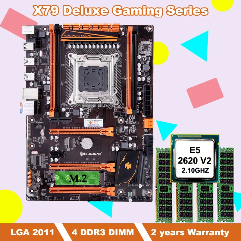 ^Cheap Build good computer brand HUANANZHI deluxe X79 motherboard bundle with M.2 slot CPU Intel Xeon E5 2620 V2 RAM 16G(4*4G) REG ECC