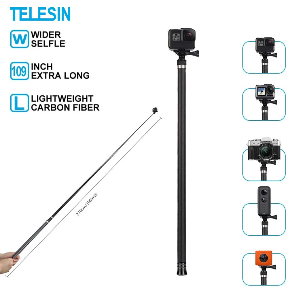 Telesin 2 7m Carbon Fiber Ultra Long Selfie Stick For Gopro Hero 10 9 8 Black 7 6 5 Insta360 One Dji Osmo Action Camera Monopod Tripods Aliexpress