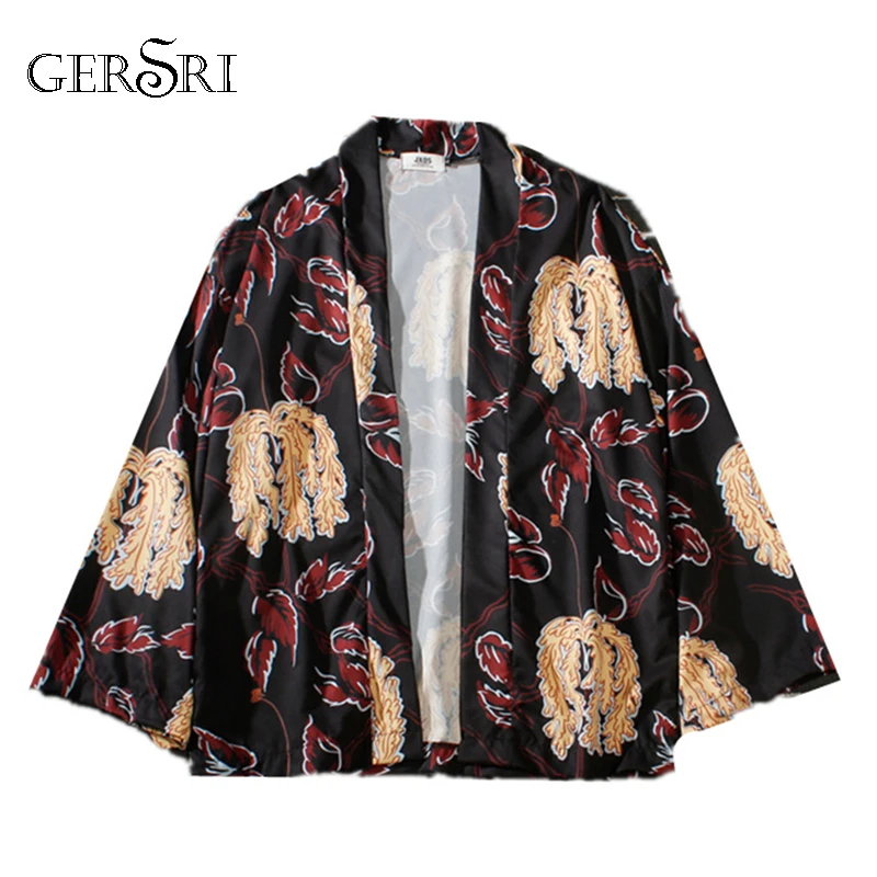 

Gersri Streetwear Kimono Shirt Men fashion Loose Thin Sunscreen Kimono Style Shirts Loose