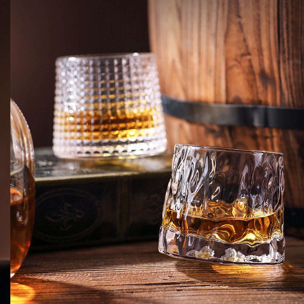 Creative Tumbler Gyrate Wine Glasses Scotch Whisky Rock Glass For Bar  Office Household Beer Crystal Shot Cup Whiskey Glass Cup