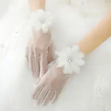 Короткие Свадебные перчатки из тюля Многослойные Цветочные аппликации Стразы варежки с блестками