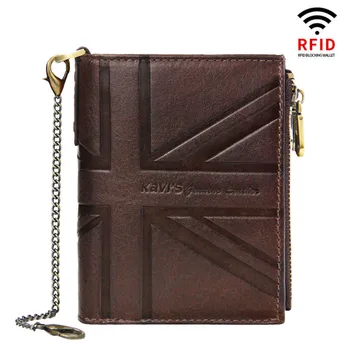 

Fashion Genuine Leather Wallet for Man Embossed Leather Double Zipper Anti-RFID Short Leather Coin Purse