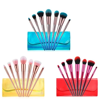

7 diamond shaped diamond plating handle makeup brush set with brush bag