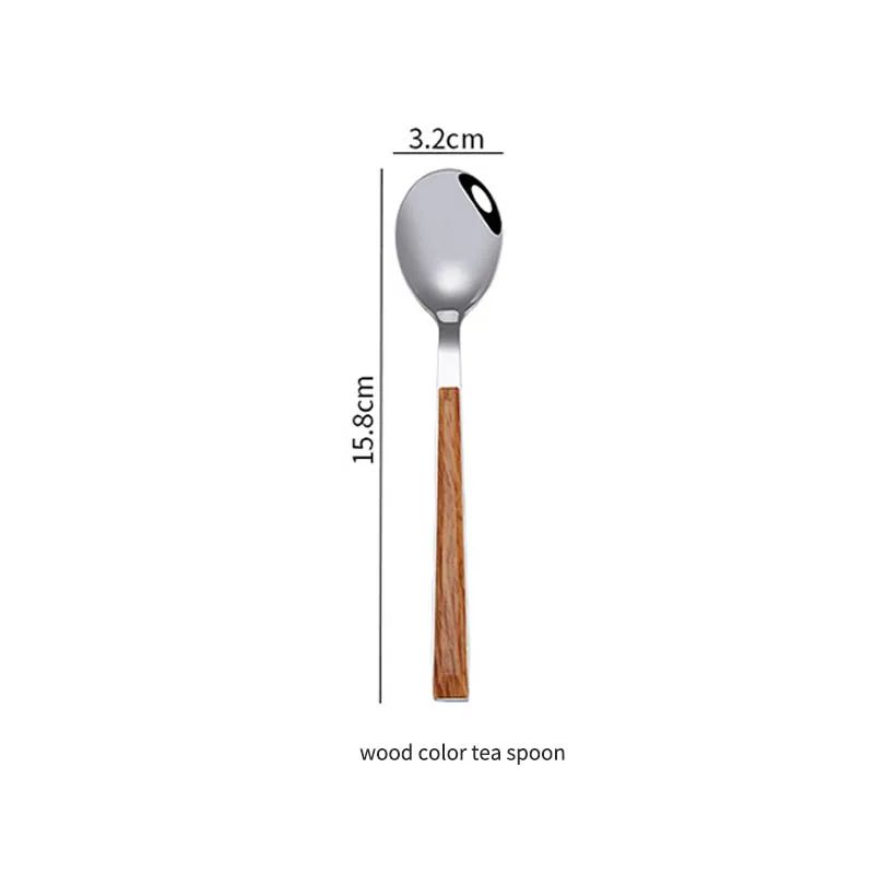 wood color teaspoon 1 шт. Вилка ложка посуда прочные западные столовые приборы кухонные принадлежности из нержавеющей стали западные продукты для стейка - Цвет: wood color teaspoon