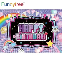 Funnytree Happy Birthday Theme Backdrop Girls Rainbow Glitter Purple Dots Surprise Party Supplies Decoration Banner Photo Zone