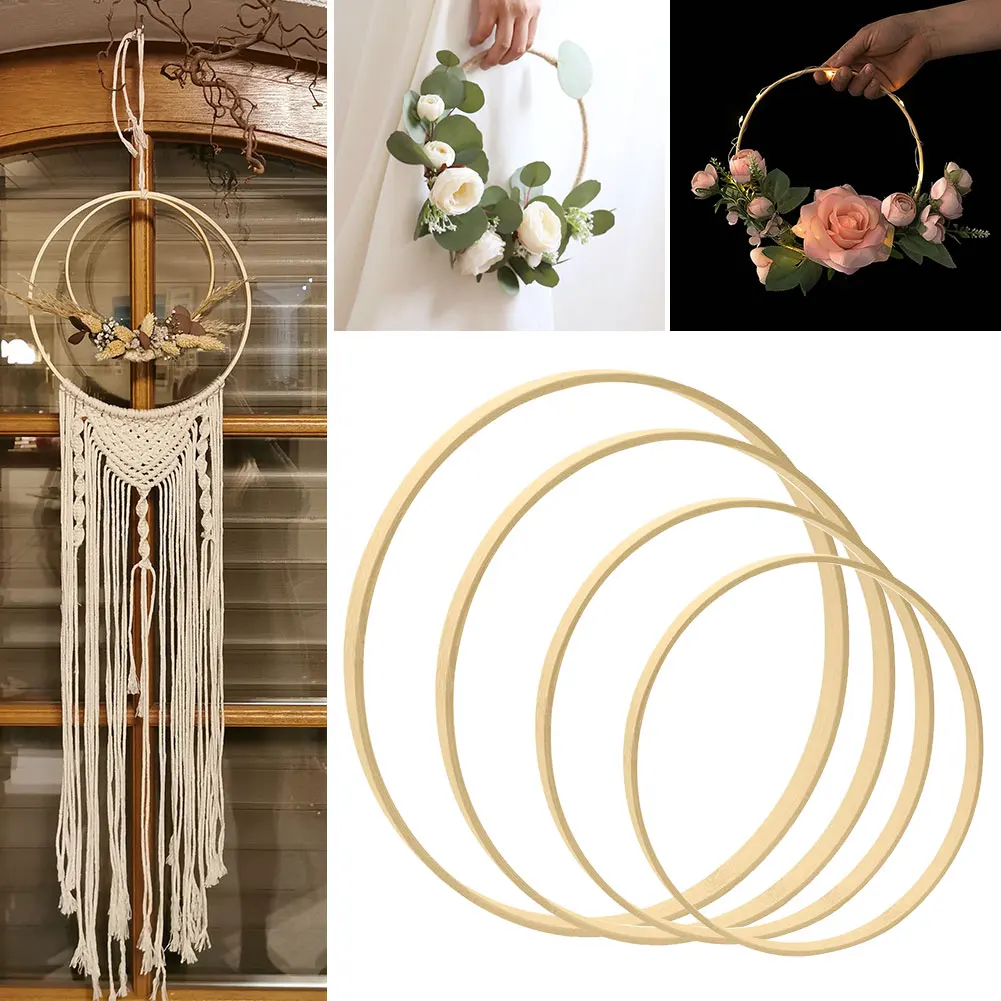 Details about   Wooden Bamboo Floral Hoop Set For DIY Wedding Wreath Wall Hanging Crafts 10Pcs 