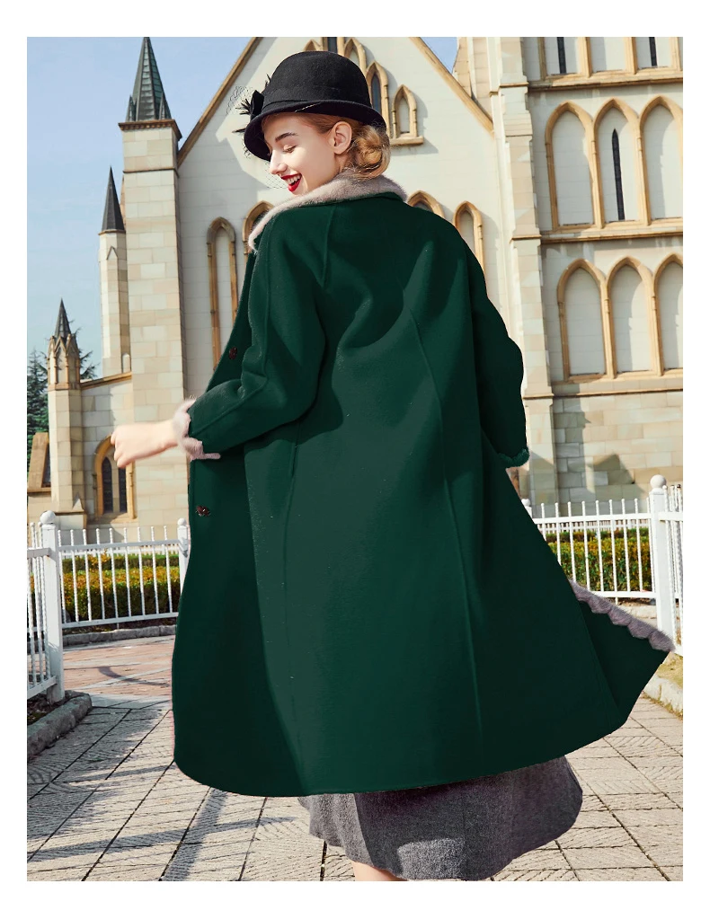 AYUNSUE Wool Coat Autumn Winter Jacket Women Mink Fur Collar Double Side Woolen Coat Female Jacket Manteau Femme 89568-3