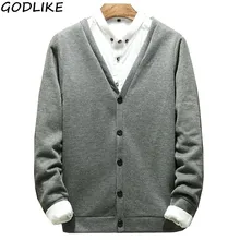 Мужской вязаный кардиган однобортный осенний Модный повседневный тонкий свитер v-образный вырез хлопок удобный тонкий вязаный жакет мужской