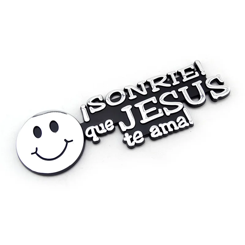 

3D Sonrie Jesus Te Ama smile face Chrome Black Decorative Car Emblem Decal Logo Sticker Car badge for truck bumper window