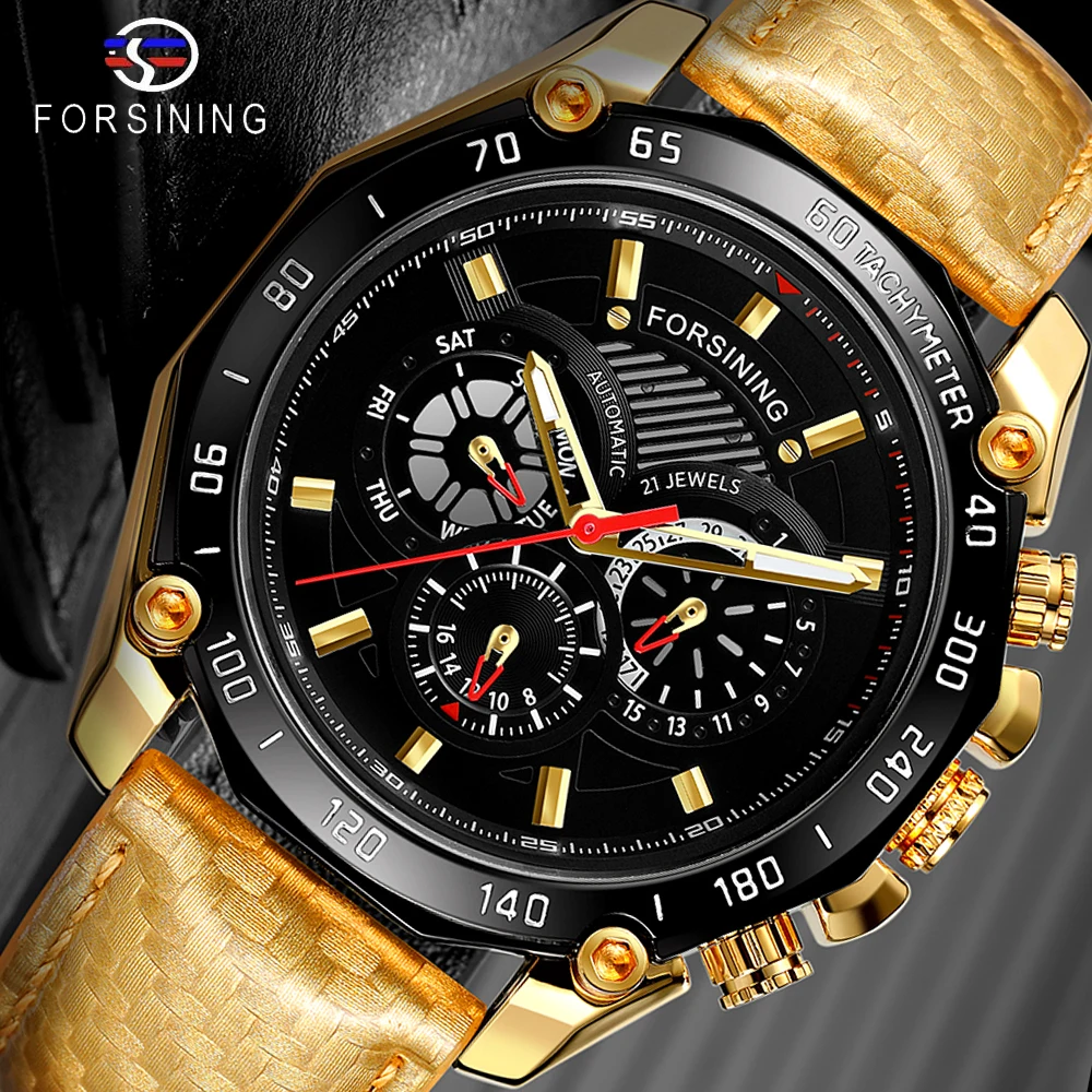 

Forsining Men Watch Relogio Masculino Automatic Date Leather Business Mechanical Clock Creative Military Army Wrist Watches