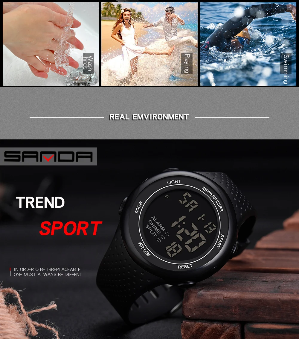 10 Year Battery Watch Oudoor Sport Watch Men 100M Waterproof Digital Watches Man Japanese Movement Thai Rubber Strap Sanda Watch