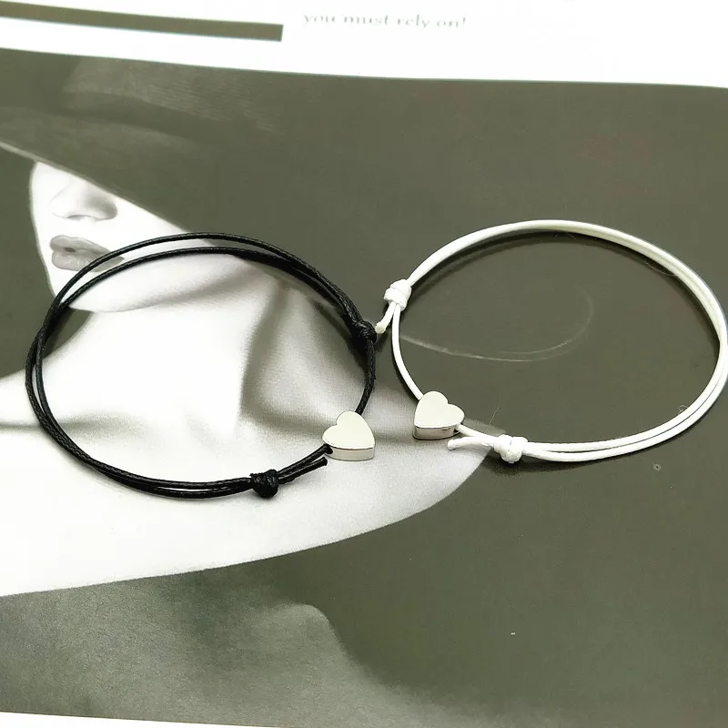 2 pcs/lots Tiny Love Heart Lucky Bracelet Red Black White Color Rope Bracelet Adjustable Fashion Couple Bracelet Wholesale