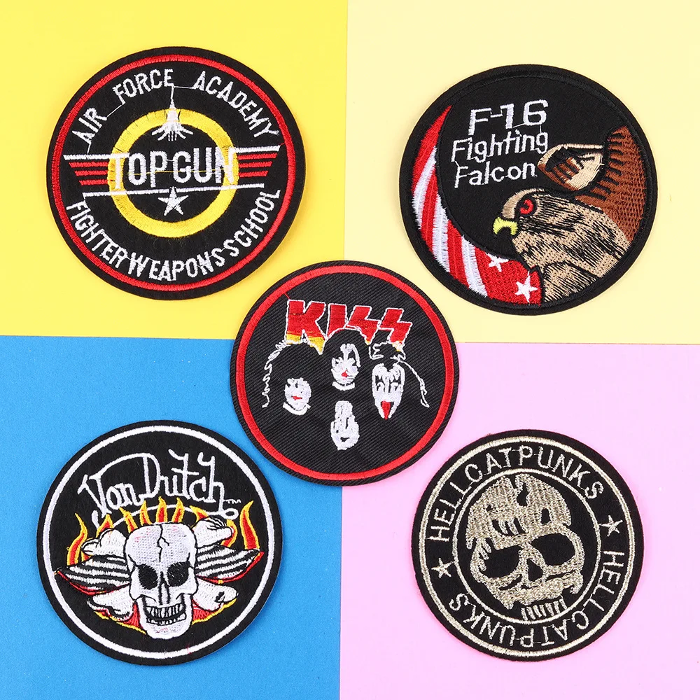 Toppe Punk Rotonde Top Gun Shoulder Emblem F16 Fighting Falcon Badge Iron On Letters Von Dutch Fashion Skull Clothes Patch