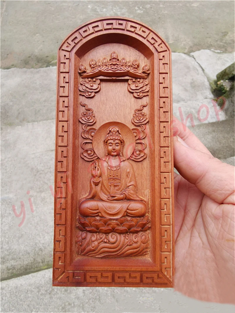 

Buddhist token, jujube wood relief, sitting lotus Guanyin Buddha statue, Buddhist supplies, Guanyin Bodhisattva token