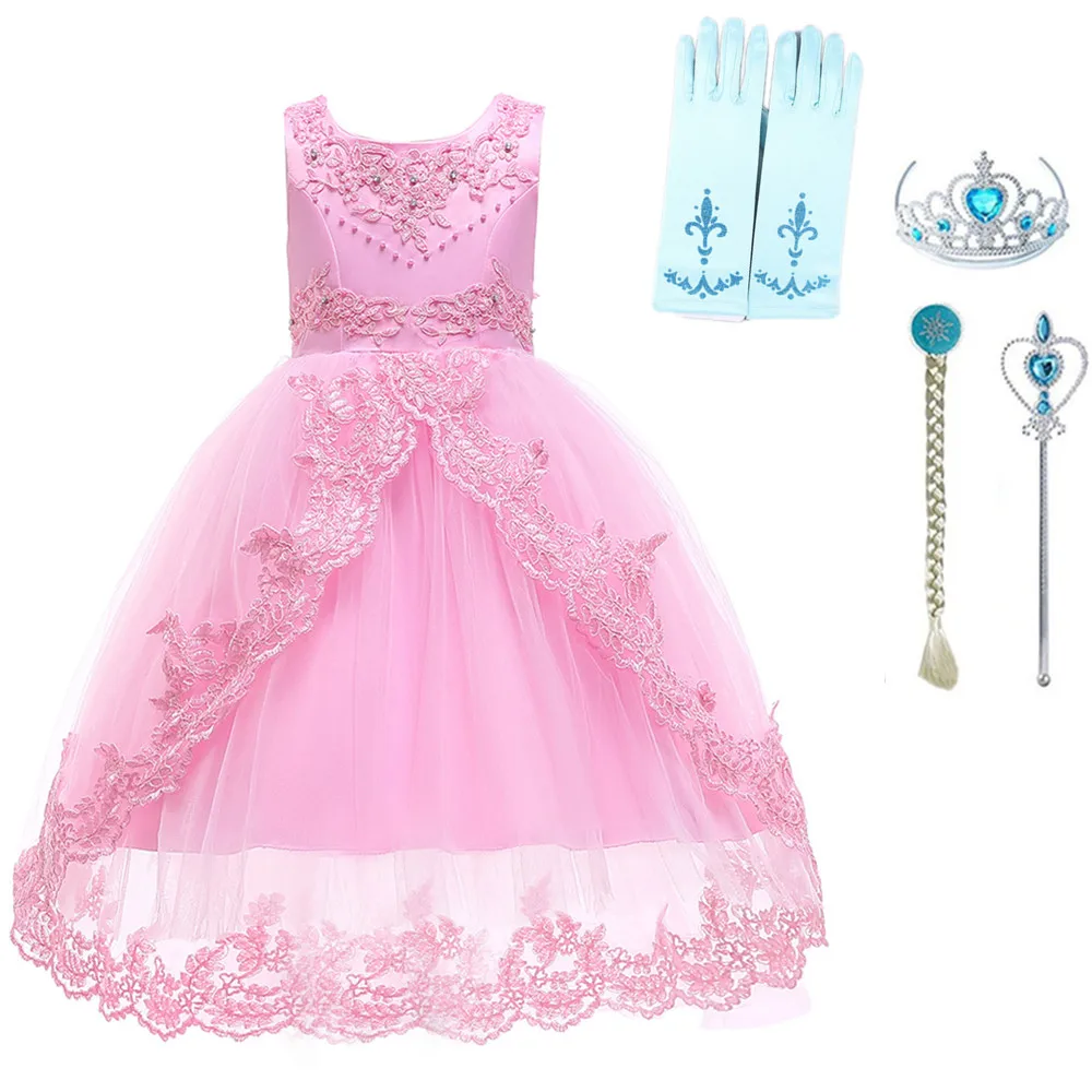 5pcs-pink Платье Эльзы для девочек; новые костюмы Снежной Королевы; костюмы на Хэллоуин для женщин; Детские платья для костюмированной вечеринки; Летние свадебные платья; Vestidos - Цвет: 5pcs-pink