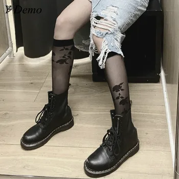 

2020 New Slim Transparent Sexy Party Floral Socks Women Thin Mid-calf Sock