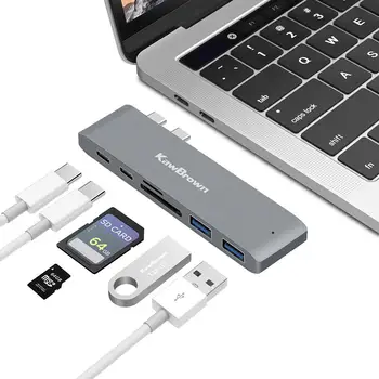 

USB C Hub Thunderbolt 3 Adapter Dual USB Type C Dock with TF SD Card Reader slot PD HUB 3.0 for MacBook Pro/Air