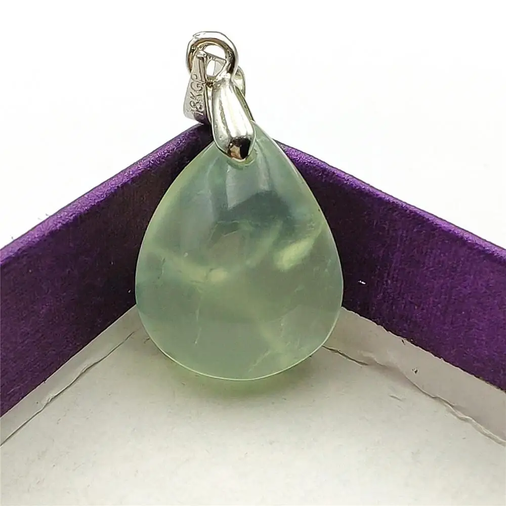 

100% Natural Green Prehnite Crystal Water Drop Pendant 20x14x8mm Gemstone Clear Bead For Women Men Love Gift Healing AAAAA