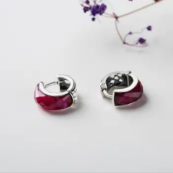 

JF S925 red corundum earrings retro style simple earrings earrings inlaid hollow design manufacturers wholesale gifts