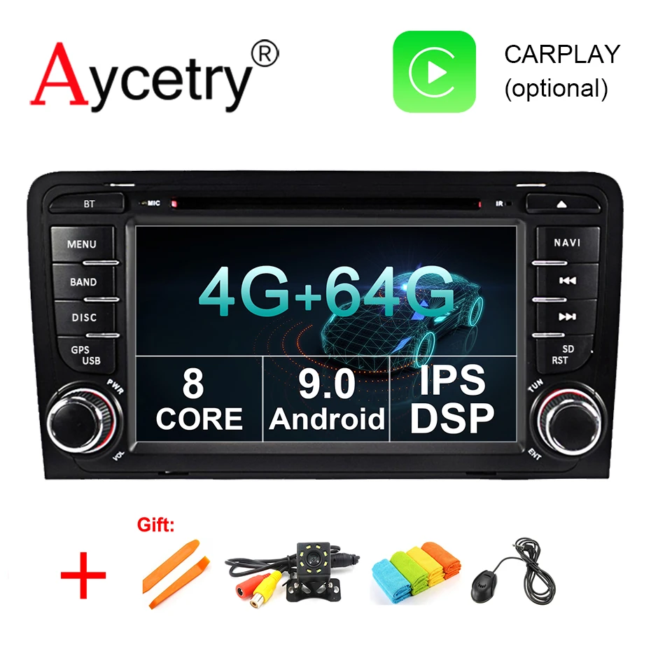 Best IPS DSP For Audi A3 S3 2002-2013 4G RAM 64G 8 core 2 din Android 9.0 car radio multimedia dvd player GPS navigation obd2 dvr DAB 0