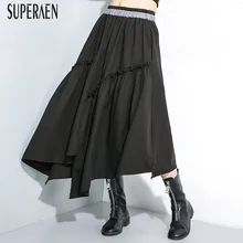 SuperAen Европа осень новые женские юбки дикая хлопковая Повседневная модная Однотонная юбка с эластичной резинкой на талии нерегулярная Женская
