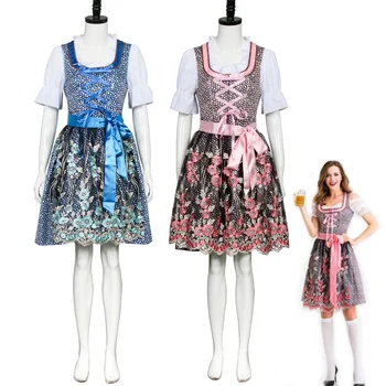 

Germany Dirndl Oktoberfest Costume Beer Women Blouse Dress with Apron Halloween Fancy Party Girl Maid Cosplay