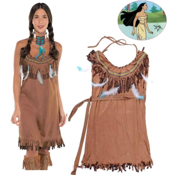 

Anime Pocahontas Indian Princess Cosplay Costume Halloween Carnaval Party Masquerade Skirt Princess Dress Stage Vestidos